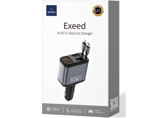 WiWU Wi-QC027 Exeed 117W QC+PD Fast Car Charger Type-C Electric Socket 2.5A/3A Output Current Fireproof Phone Laptop Mobile